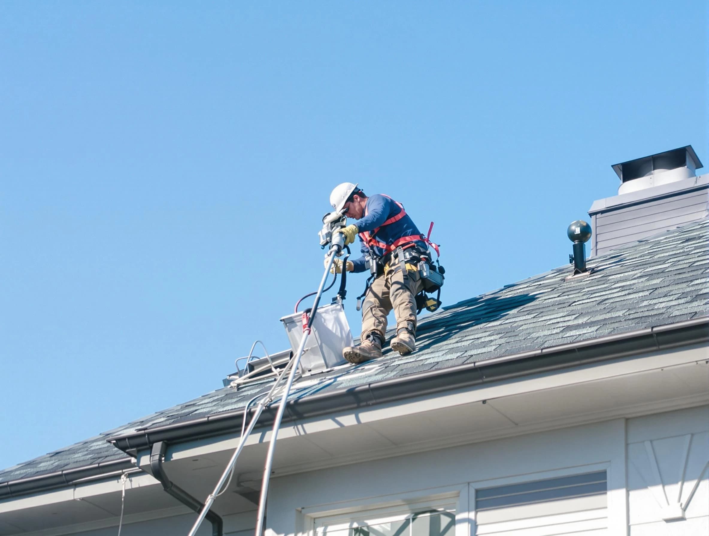 Columbiana Dryer Vent Cleaning certified technician cleaning a roof-mounted dryer vent system in Columbiana