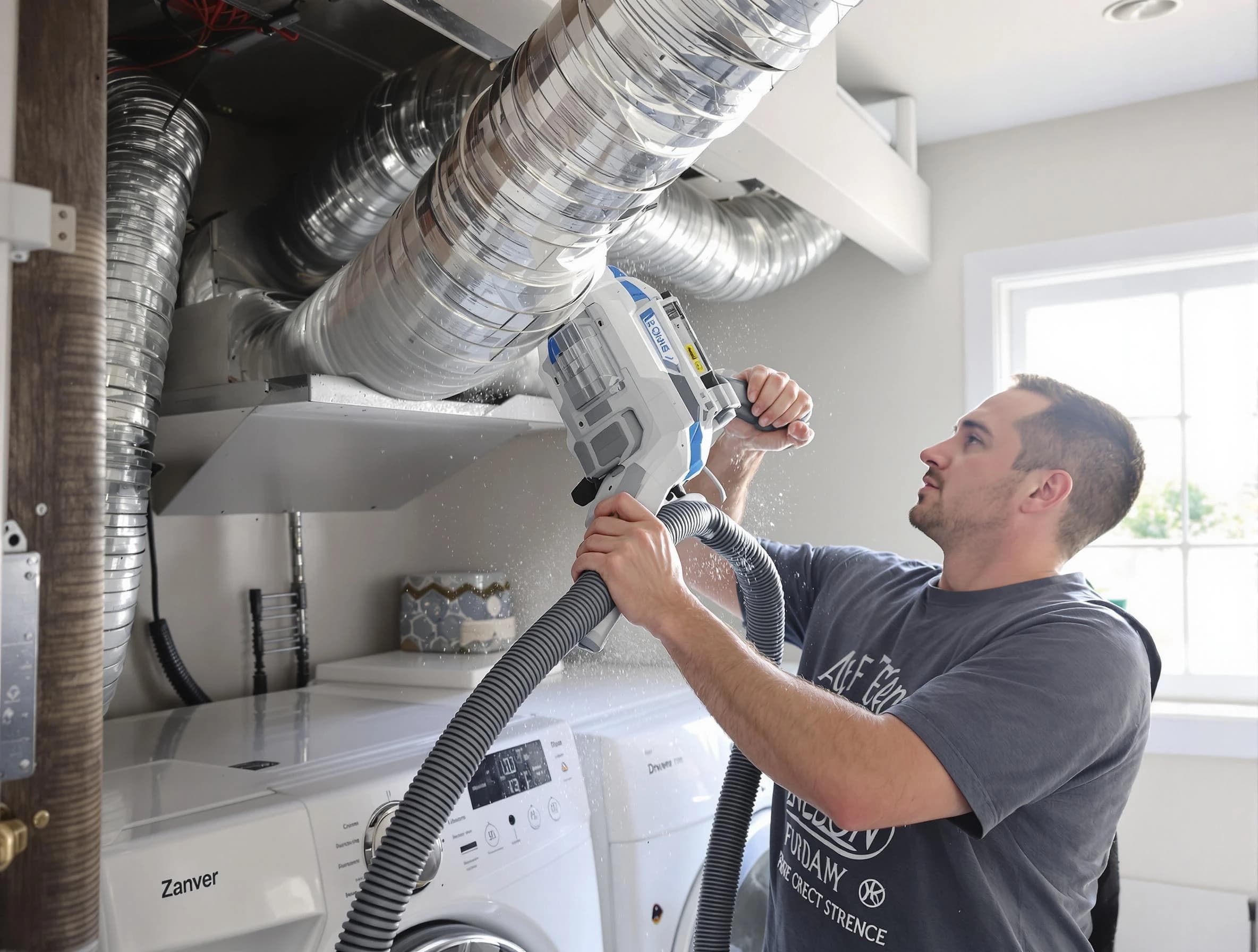 Columbiana Dryer Vent Cleaning specialist cleaning deep within a dryer vent duct system in Columbiana