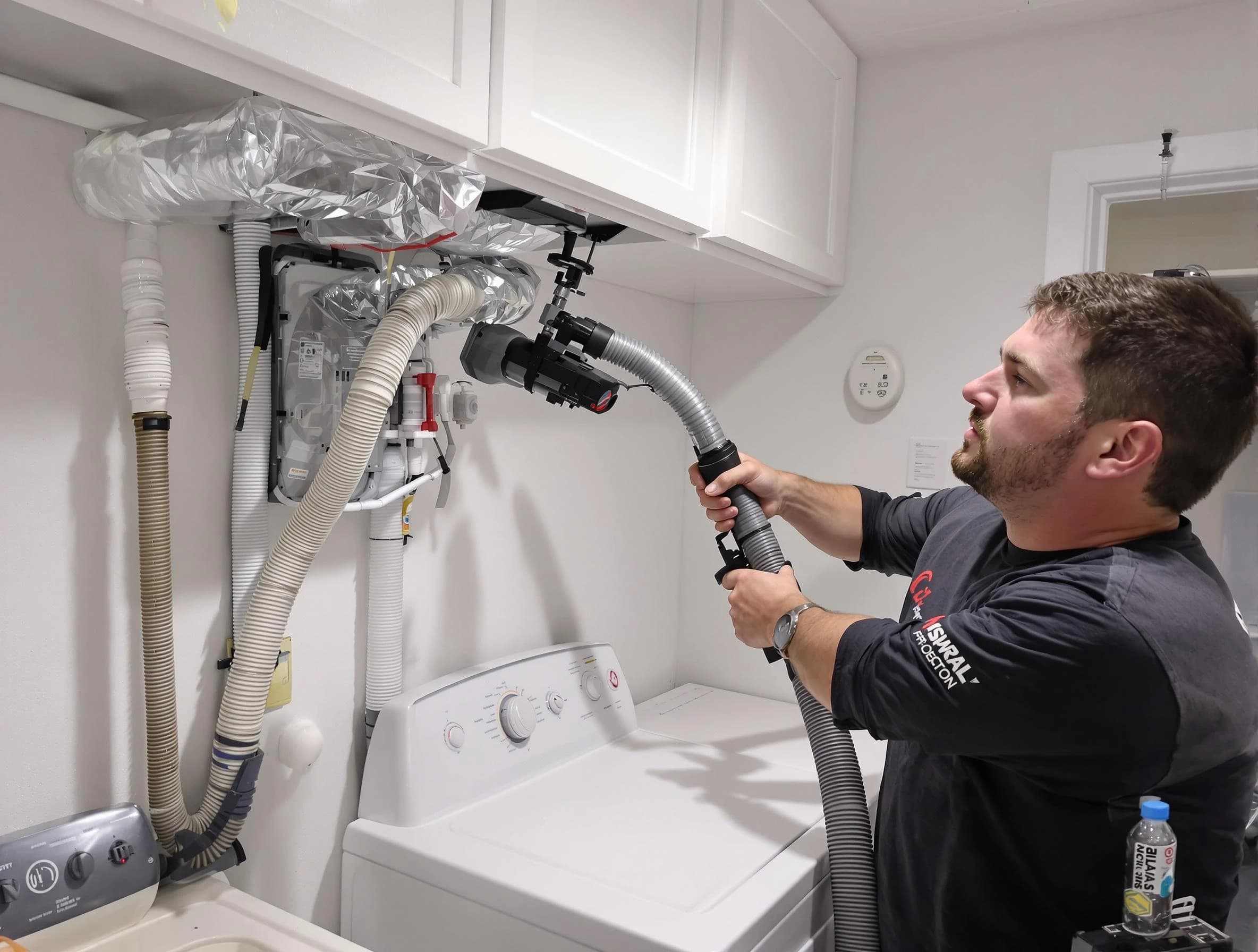 Columbiana Dryer Vent Cleaning certified technician performing safety-focused gas dryer vent cleaning in Columbiana
